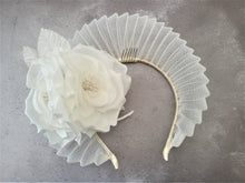 Load image into Gallery viewer, Ivory Fascinator Headband, Silk Rose Flower, Halo Crown Headpiece, Races Headwear,