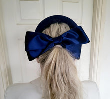 Load image into Gallery viewer, Dark Blue Headband Fascinator with Separate Large Satin Back Bow, 7cms wide headband
