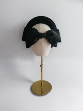 Load image into Gallery viewer, Black Headband Fascinator with Separate Large Satin Back Bow, 7cms wide headband