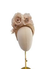 Load image into Gallery viewer, Beige Flower Halo Crown, Fascinator Sinamay Headband with Silk flowers