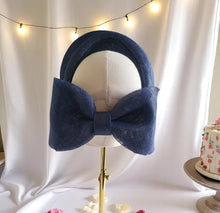 Load image into Gallery viewer, Navy Blue Headband Fascinator, with Back Bow, 10 cm wide, ridged design