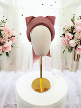 Load image into Gallery viewer, Blush Pink Satin Bow Headband Fascinator, on a Sinamay Halo Base, with tails