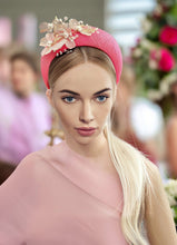 Load image into Gallery viewer, Pink Halo Fascinator Headband, with metal flower vine and Beads