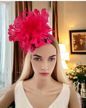 Load image into Gallery viewer, Fuchsia Pink Feather Fascinator Headband