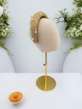 Load image into Gallery viewer, Gold Halo Style Fascinator with Ivory Dotty Veil – 6.5cm Wide