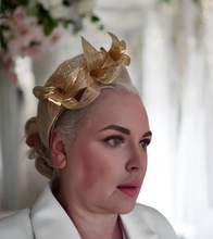 Load image into Gallery viewer, Gold Glitter Lily Fascinator Headband, 10 cm Wide,