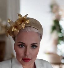 Load image into Gallery viewer, Gold Glitter Lily Fascinator Headband, 10 cm Wide,