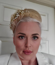 Load image into Gallery viewer, Golden Teardrop Fascinator – Elegant Pearl & Crystal Flower Detail