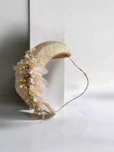 Load image into Gallery viewer, Golden Teardrop Fascinator – Elegant Pearl & Crystal Flower Detail