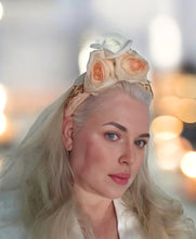 Load image into Gallery viewer, Pink Flower Fascinator Headband, with Silk Rose flowers and Gold Beads
