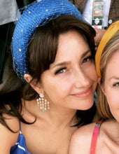 Load image into Gallery viewer, Cobalt Blue Fascinator Headband, with Swarovski Crystal Veiling, Halo Shape, 6.5 cms Wide