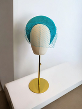 Load image into Gallery viewer, Turquoise Blue Extra Tall Padded Headband with Blusher Veil – Wedding Hat Headpiece