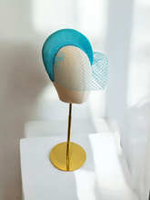 Load image into Gallery viewer, Turquoise Blue Extra Tall Padded Headband with Blusher Veil – Wedding Hat Headpiece