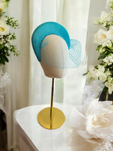 Load image into Gallery viewer, Turquoise Blue Extra Tall Padded Headband with Blusher Veil – Wedding Hat Headpiece