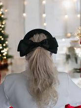 Load image into Gallery viewer, Black Headband Fascinator with Separate Large Satin Back Bow, 7cms wide headband
