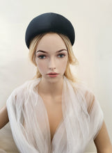 Load image into Gallery viewer, Black Velvet Halo Crown Headband, lightweight Fascinator, 8 cms Wide Wedding Headpiece Races, optional veil