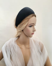 Load image into Gallery viewer, Black Velvet Halo Crown Headband, lightweight Fascinator, 8 cms Wide Wedding Headpiece Races, optional veil