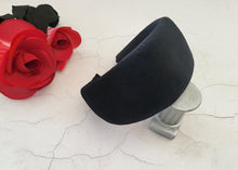 Load image into Gallery viewer, Black Velvet Halo Crown Headband, lightweight Fascinator, 8 cms Wide Wedding Headpiece Races, optional veil