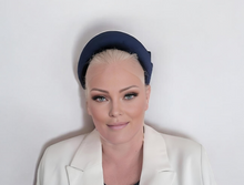 Load image into Gallery viewer, Dark Blue Headband Fascinator with Separate Large Satin Back Bow, 7cms wide headband