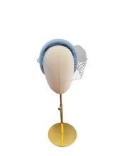 Load image into Gallery viewer, Blue Silk Satin Headband Padded Fascinator and Blusher Nose Length Veil