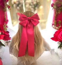 Load image into Gallery viewer, Big Pink Satin Bow Hair Clip, Fascinator,Sailor with Tails Bow 21 cms Wide,