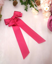 Load image into Gallery viewer, Big Pink Satin Bow Hair Clip, Fascinator,Sailor with Tails Bow 21 cms Wide,