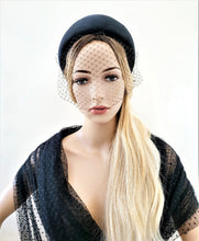 Load image into Gallery viewer, Black Velvet Halo Crown Headband, lightweight Fascinator, 8 cms Wide Wedding Headpiece Races, optional veil