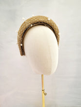Load image into Gallery viewer, Gold Halo Style Fascinator with Ivory Dotty Veil – 6.5cm Wide