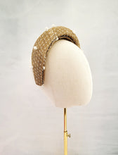 Load image into Gallery viewer, Gold Halo Style Fascinator with Ivory Dotty Veil – 6.5cm Wide