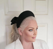 Load image into Gallery viewer, Black Headband Fascinator with Separate Large Satin Back Bow, 7cms wide headband