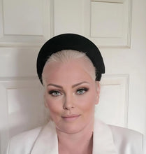 Load image into Gallery viewer, Black Headband Fascinator with Separate Large Satin Back Bow, 7cms wide headband