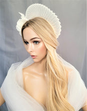 Load image into Gallery viewer, Ivory Fascinator Headband, Silk Rose Flower, Halo Crown Headpiece, Races Headwear,
