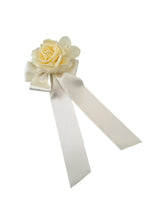 Load image into Gallery viewer, Ivory Bow Flower Fascinator on a sinamay base with hair clip,