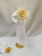 Load image into Gallery viewer, Ivory Bow Flower Fascinator on a sinamay base with hair clip,