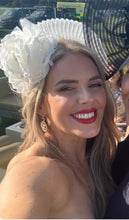 Load image into Gallery viewer, Ivory Fascinator Headband, Silk Rose Flower, Halo Crown Headpiece, Races Headwear,