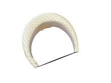 Load image into Gallery viewer, Ivory Silk Halo Fascinator Headband, with Gold Glitter Veiling