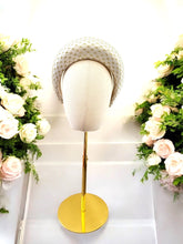 Load image into Gallery viewer, Ivory Silk Halo Fascinator Headband, with Gold Glitter Veiling