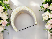 Load image into Gallery viewer, Ivory Silk Halo Fascinator Headband, with Gold Glitter Veiling