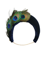 Load image into Gallery viewer, Navy Blue Halo Headband Fascinator, Peacock Feather Headpiece