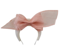 Load image into Gallery viewer, Pink Bow Headband Ivory Fascinator, on a Sinamay Halo Base, Back Bow colour options
