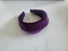 Load image into Gallery viewer, Purple Velvet Ridged Headband – Halo Crown Fascinator, 7.5cm Wide Wedding and Races Headpiece