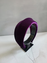 Load image into Gallery viewer, Purple Velvet Ridged Headband – Halo Crown Fascinator, 7.5cm Wide Wedding and Races Headpiece