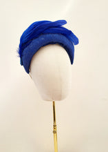 Load image into Gallery viewer, Royal Blue Feather Bandeau Fascinator Headband, Royal Ascot Enclosure Headpiece,