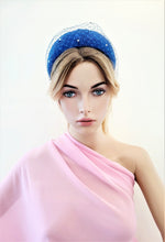 Load image into Gallery viewer, Cobalt Blue Fascinator Headband, with Swarovski Crystal Veiling, Halo Shape, 6.5 cms Wide