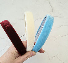Load image into Gallery viewer, Luxury Silk Velvet Alice Band, Headband, 2 cm wide, Blue, Wine, Ivory, Stocking Filler