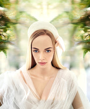 Load image into Gallery viewer, Ivory Tapered Style Fascinator, Sinamay with Satin Bow, 10 cms 4 inches wide