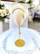 Load image into Gallery viewer, Ivory Tapered Style Fascinator, Sinamay with Satin Bow, 10 cms 4 inches wide