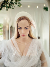 Load image into Gallery viewer, Ivory Tapered Style Fascinator, Sinamay with Satin Bow, 10 cms 4 inches wide