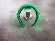 Load image into Gallery viewer, Green  Satin Fascinator with Dotty Blusher Veil