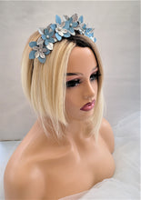 Load image into Gallery viewer, Silver and Blue Daisy Flower Headband Crown